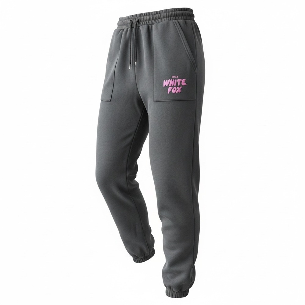 White Fox Boutique Vol 3 Gray Pink Puff Print Logo Sweatpants Joggers Large